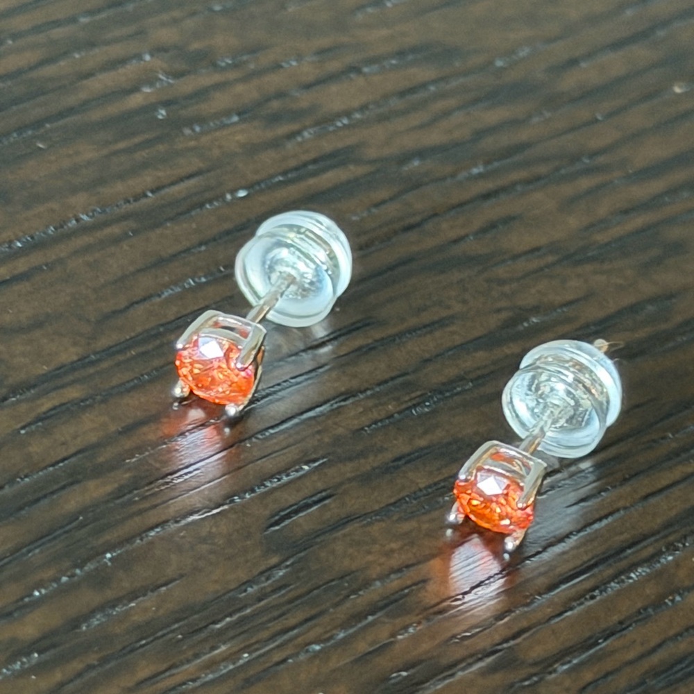 Silver Orange Crystal Stud Earrings